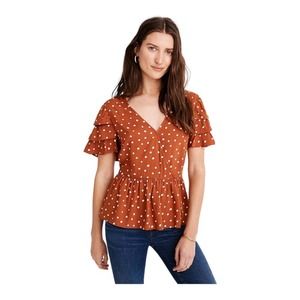 Madewell womans 8 medium shirt brown polka dot flutter sleeve prep cute
